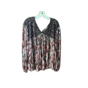 Knox Rose Top Size L Brown Batik Beaded Tassel Boho Hippie Casual Lightweight
